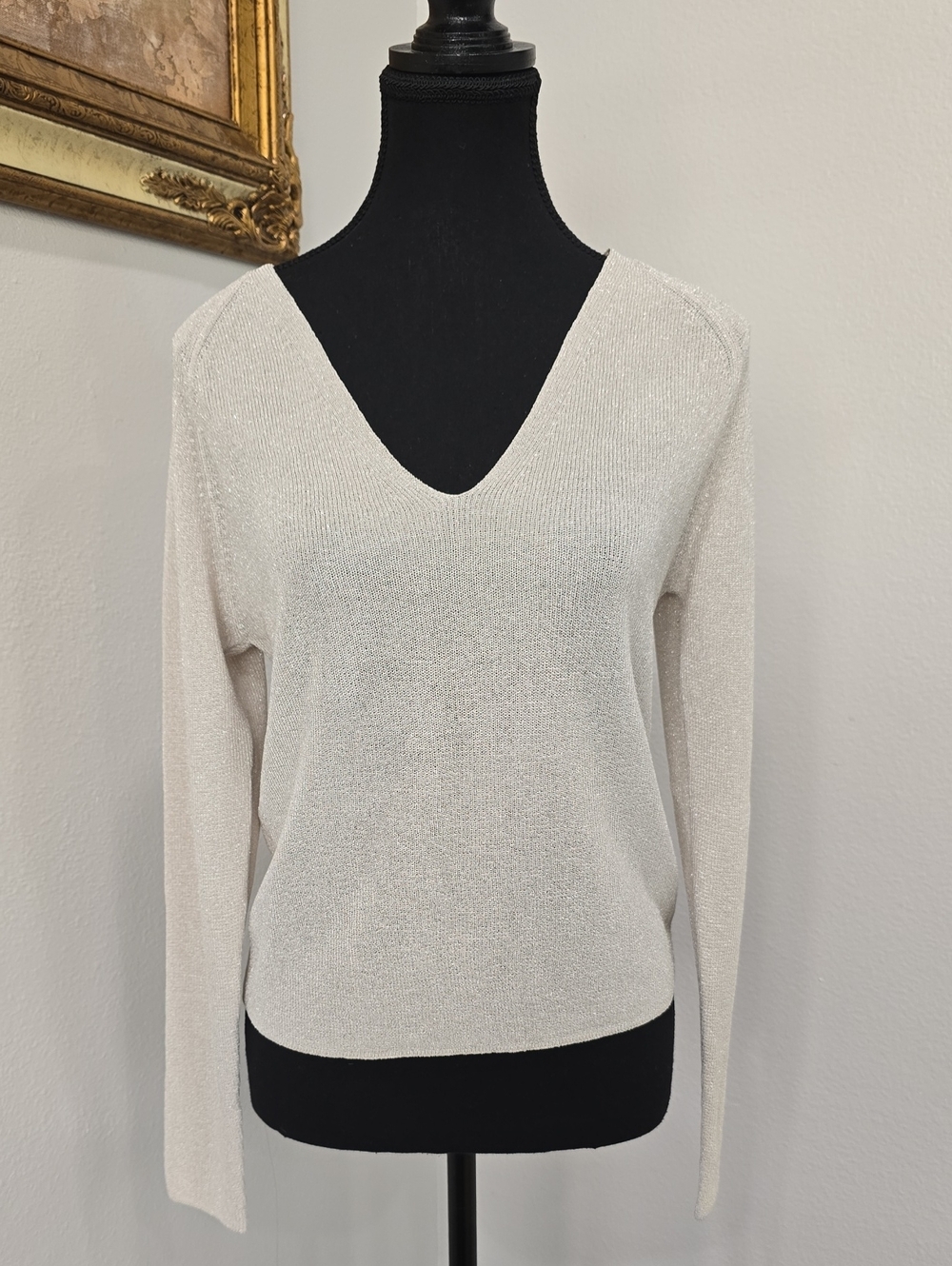 Mango Metallic Cream V-Neck Sweater